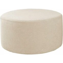 READCLY-Round Pouf Slipcovers Footstool Protector Covers Stretch Fabric Storage Pouf Covers, Elevated Slipcover Machine - Beige