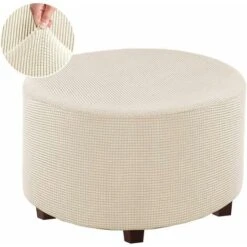 READCLY-Round Pouf Slipcovers Footstool Protector Covers Stretch Fabric Storage Pouf Covers, Elevated Slipcover Machine - Beige -Living Room Furniture Store 72166609 3