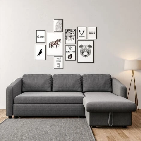 Livingandhome Dark Grey Corner Sofa Bed 3 Seater Sofa With Storage 3 Livingandhome Dark Grey Corner Sofa Bed 3 Seater Sofa With Storage