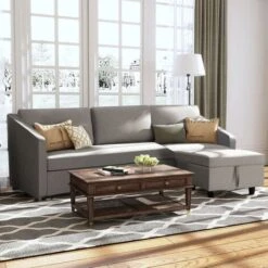 Livingandhome Dark Grey Corner Sofa Bed 3 Seater Sofa With Storage 9 Livingandhome Dark Grey Corner Sofa Bed 3 Seater Sofa With Storage -Living Room Furniture Store 72243995 3