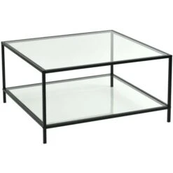 MEUBLES COZY Coffee Table - Square Table - With Two Tiers - In Glass And Metal - Clear 80 X 80 X 42 Cm