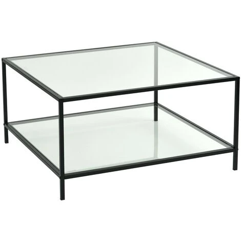 MEUBLES COZY Coffee Table - Square Table - With Two Tiers - In Glass And Metal - Clear 80 X 80 X 42 Cm 3 MEUBLES COZY Coffee Table - Square Table - With Two Tiers - In Glass And Metal - Clear 80 X 80 X 42 Cm
