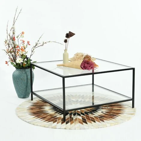 MEUBLES COZY Coffee Table - Square Table - With Two Tiers - In Glass And Metal - Clear 80 X 80 X 42 Cm 5 MEUBLES COZY Coffee Table - Square Table - With Two Tiers - In Glass And Metal - Clear 80 X 80 X 42 Cm - Image 3