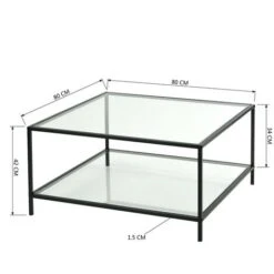 MEUBLES COZY Coffee Table - Square Table - With Two Tiers - In Glass And Metal - Clear 80 X 80 X 42 Cm 9 MEUBLES COZY Coffee Table - Square Table - With Two Tiers - In Glass And Metal - Clear 80 X 80 X 42 Cm -Living Room Furniture Store 72261191 4