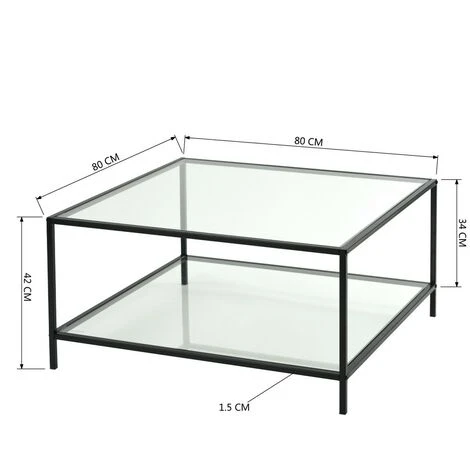 MEUBLES COZY Coffee Table - Square Table - With Two Tiers - In Glass And Metal - Clear 80 X 80 X 42 Cm 6 MEUBLES COZY Coffee Table - Square Table - With Two Tiers - In Glass And Metal - Clear 80 X 80 X 42 Cm - Image 4