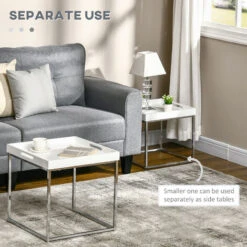 HOMCOM Square Modern Coffee Table Set Of 2, Nest Of Tables Steel Frame, High Gloss White 11 HOMCOM Square Modern Coffee Table Set Of 2, Nest Of Tables Steel Frame, High Gloss White -Living Room Furniture Store 72310930 5