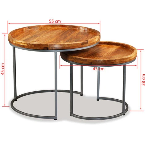 Side Table Set 2 Pieces Solid Mango Wood VidaXL 5 Side Table Set 2 Pieces Solid Mango Wood VidaXL - Image 3