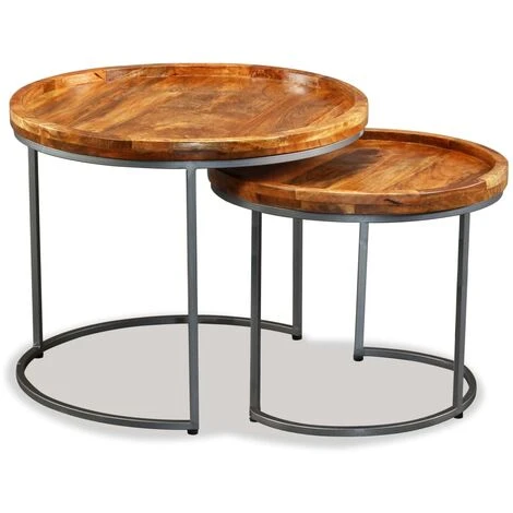 Side Table Set 2 Pieces Solid Mango Wood VidaXL 6 Side Table Set 2 Pieces Solid Mango Wood VidaXL - Image 4
