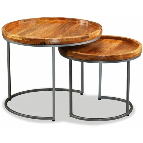 Side Table Set 2 Pieces Solid Mango Wood VidaXL 7 Side Table Set 2 Pieces Solid Mango Wood VidaXL - Image 5