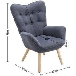 Livingandhome Grey Linen Buttoned Armchair With Wood Legs 11 Livingandhome Grey Linen Buttoned Armchair With Wood Legs -Living Room Furniture Store 73191361 5