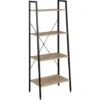 WOLTU 4-Tier Storage Rack Bookcases Display Stand Wood Shelf Metal Frame Ladder Shelf Black + Light Oak -Living Room Furniture Store 73773862 1