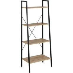 WOLTU 4-Tier Storage Rack Bookcases Display Stand Wood Shelf Metal Frame Ladder Shelf Black + Light Oak