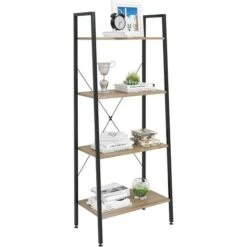 WOLTU 4-Tier Storage Rack Bookcases Display Stand Wood Shelf Metal Frame Ladder Shelf Black + Light Oak -Living Room Furniture Store 73773862 3