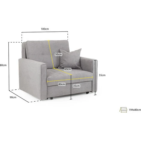 Honeypot - Viva - Small Pull Out Single Sofa Bed - Convertible Sleeper Foldable Lounger Armchair - Fabric (Armchair Sofabed, Grey) 4 Honeypot - Viva - Small Pull Out Single Sofa Bed - Convertible Sleeper Foldable Lounger Armchair - Fabric (Armchair Sofabed, Grey) - Image 2