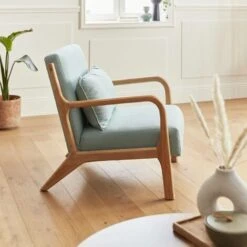 Wooden Armchair With Scandi-style Compass Legs And Cushion - Lorens - Water Green -Living Room Furniture Store 74082465 3