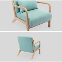 Wooden Armchair With Scandi-style Compass Legs And Cushion - Lorens - Water Green -Living Room Furniture Store 74082465 5