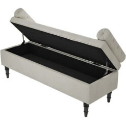 Livingandhome Beige Flip Top Storage Bench With Side Arms -Living Room Furniture Store 74768546 4
