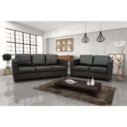 Rubix Range 3+2 Seater Leather Sofa Set Black