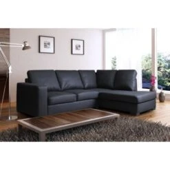 Amoroso Leather Corner Sofa Black Right Hand