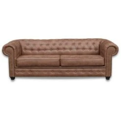 Hever Chesterfield 3+2 Sofa Set Brown -Living Room Furniture Store 74789101 3