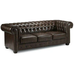 Bernard Bonded 3 Seater Leather Chesterfield Sofa Antique Brown