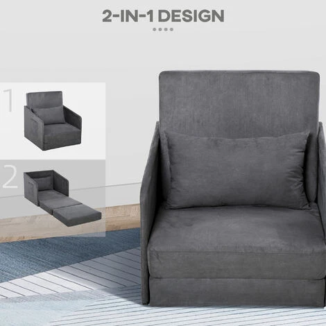 HOMCOM Single Sofa Bed Armchair Soft Floor Sleeper Lounger Futon Couch W/ Pillow 7 HOMCOM Single Sofa Bed Armchair Soft Floor Sleeper Lounger Futon Couch W/ Pillow - Image 5