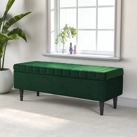 Livingandhome Velvet Upholstered Storage Ottoman Modern Classic Bench 3 Livingandhome Velvet Upholstered Storage Ottoman Modern Classic Bench
