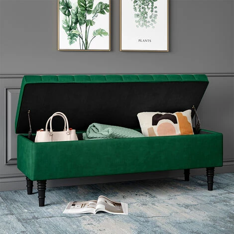 Livingandhome Velvet Upholstered Storage Ottoman Modern Classic Bench 5 Livingandhome Velvet Upholstered Storage Ottoman Modern Classic Bench - Image 3