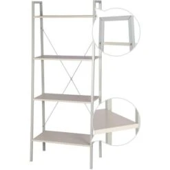 WOLTU 4-Tier Storage Rack Bookcases Display Stand Wood Shelf Metal Frame Ladder Shelf White -Living Room Furniture Store 75063825 4