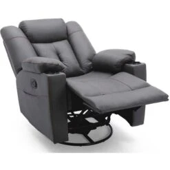 AFTON FABRIC RECLINER ROCKING SWIVEL GAMING CINEMA LOUNGE SOFA CHAIR CHARCOAL -Living Room Furniture Store 75395659 3