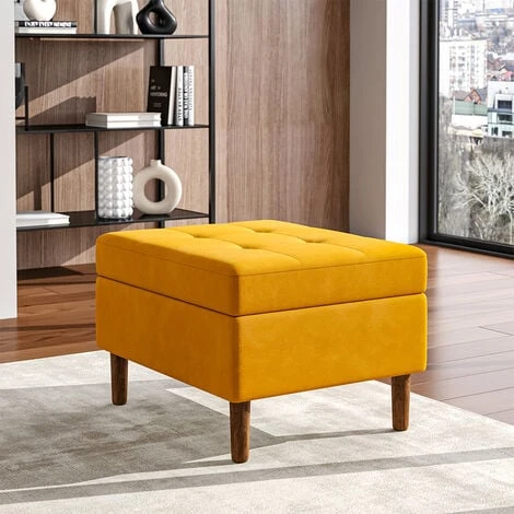 Livingandhome Yellow Rectangle Velvet Storage Ottoman 4 Livingandhome Yellow Rectangle Velvet Storage Ottoman - Image 2