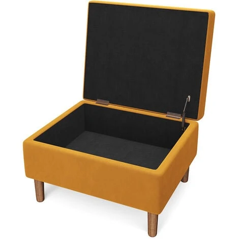 Livingandhome Yellow Rectangle Velvet Storage Ottoman 5 Livingandhome Yellow Rectangle Velvet Storage Ottoman - Image 3
