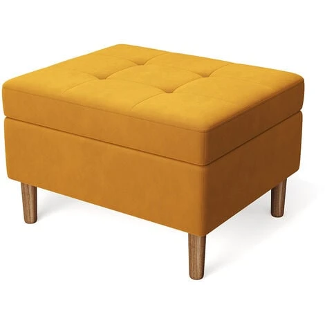 Livingandhome Yellow Rectangle Velvet Storage Ottoman 6 Livingandhome Yellow Rectangle Velvet Storage Ottoman - Image 4