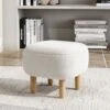 Livingandhome Beige Footstool Pouffe Stool With Wooden Legs -Living Room Furniture Store 75720275 1
