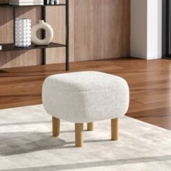 Livingandhome Beige Footstool Pouffe Stool With Wooden Legs -Living Room Furniture Store 75720275 2