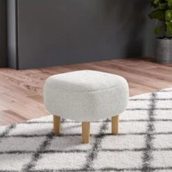 Livingandhome Beige Footstool Pouffe Stool With Wooden Legs -Living Room Furniture Store 75720275 3