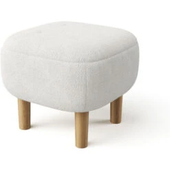 Livingandhome Beige Footstool Pouffe Stool With Wooden Legs -Living Room Furniture Store 75720275 4