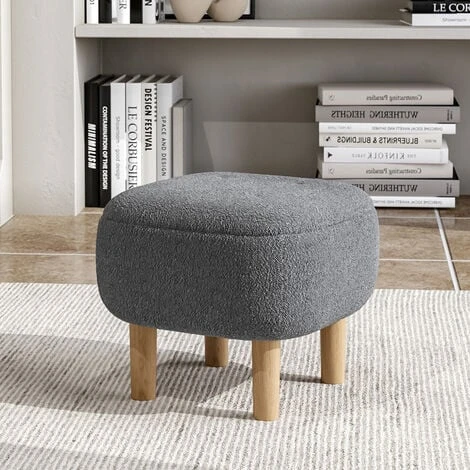 Livingandhome Grey Footstool Pouffe Stool With Wooden Legs 3 Livingandhome Grey Footstool Pouffe Stool With Wooden Legs