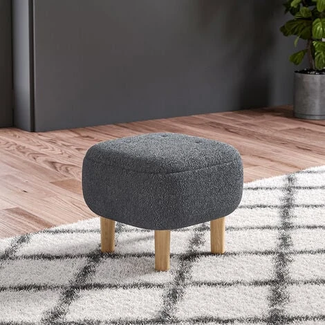 Livingandhome Grey Footstool Pouffe Stool With Wooden Legs 5 Livingandhome Grey Footstool Pouffe Stool With Wooden Legs - Image 3