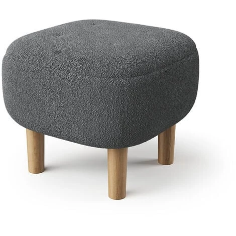Livingandhome Grey Footstool Pouffe Stool With Wooden Legs 6 Livingandhome Grey Footstool Pouffe Stool With Wooden Legs - Image 4