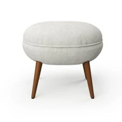 Livingandhome Beige Linen Upholstered Oval Footstool With Wooden Legs -Living Room Furniture Store 75720280 4