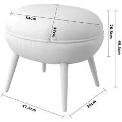 Livingandhome Beige Linen Upholstered Oval Footstool With Wooden Legs -Living Room Furniture Store 75720280 5