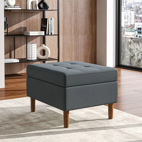 Livingandhome Grey Rectangle Velvet Storage Ottoman 4 Livingandhome Grey Rectangle Velvet Storage Ottoman - Image 2