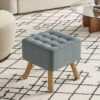 Livingandhome Grey Linen Fabric Padded Wooden Leg Footstool 1 Livingandhome Grey Linen Fabric Padded Wooden Leg Footstool -Living Room Furniture Store 76194362 1
