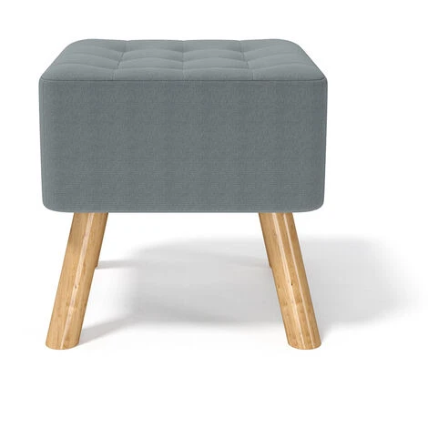 Livingandhome Grey Linen Fabric Padded Wooden Leg Footstool 5 Livingandhome Grey Linen Fabric Padded Wooden Leg Footstool - Image 3