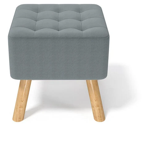 Livingandhome Grey Linen Fabric Padded Wooden Leg Footstool 6 Livingandhome Grey Linen Fabric Padded Wooden Leg Footstool - Image 4