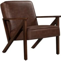 Yaheetech Accent Chair Faux Leather Armchair,67cm Lx78cm Wx79.5cm H, Dark Brown