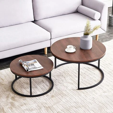 Set Of 2 Coffee Tables, Round, Low, Large Model: 80 X 80 X 45 Cm And Small Model: 60 X 60 X 33 Cm (L X W X H), Black 3 Set Of 2 Coffee Tables, Round, Low, Large Model: 80 X 80 X 45 Cm And Small Model: 60 X 60 X 33 Cm (L X W X H), Black