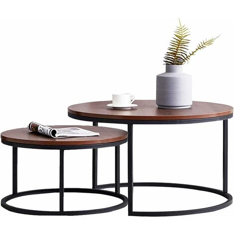 Set Of 2 Coffee Tables, Round, Low, Large Model: 80 X 80 X 45 Cm And Small Model: 60 X 60 X 33 Cm (L X W X H), Black 4 Set Of 2 Coffee Tables, Round, Low, Large Model: 80 X 80 X 45 Cm And Small Model: 60 X 60 X 33 Cm (L X W X H), Black - Image 2