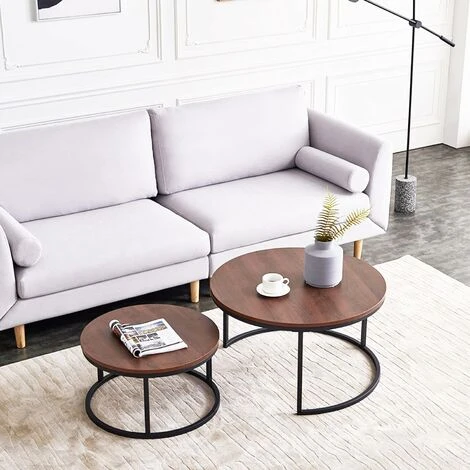 Set Of 2 Coffee Tables, Round, Low, Large Model: 80 X 80 X 45 Cm And Small Model: 60 X 60 X 33 Cm (L X W X H), Black 6 Set Of 2 Coffee Tables, Round, Low, Large Model: 80 X 80 X 45 Cm And Small Model: 60 X 60 X 33 Cm (L X W X H), Black - Image 4